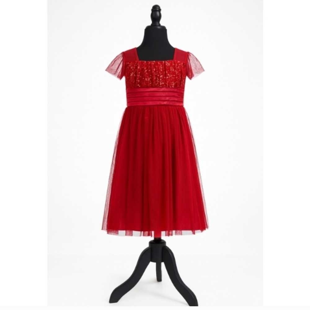 My Michelle Red Sequin Chiffon Christmas Holiday Party Dress Girls Size 12